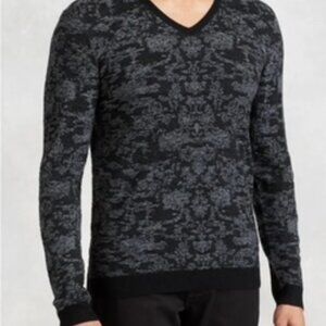 John Varvatos USA LUXE V-Neck Sweater with Pixelated Stitch Sz L
